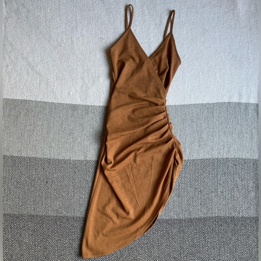 Asymmetrical Ruched Midi Dress